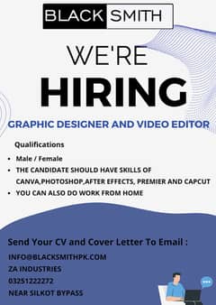 GRAPHIC DESIGNER AND VIDEO EDITOR NEEDED ! BLACKSMITH INDUSRIES