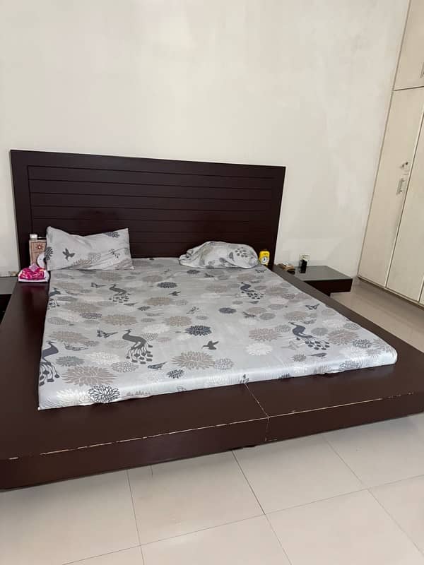 wooden bed double bed size with 2 side table 2