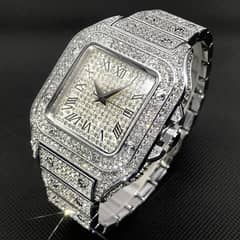 1pcs Fashion Business Calendar Men's Full Diamond Black Quartz Watch