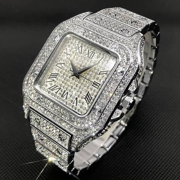 1pcs Fashion Business Calendar Men's Full Diamond Black Quartz Watch 0