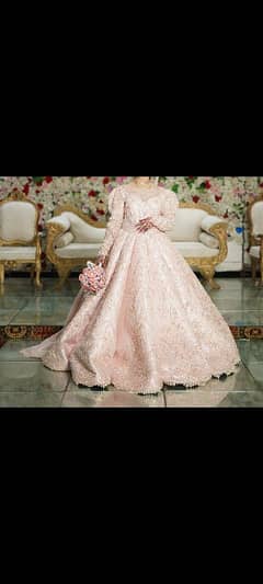 heavy formal ball gown dress for bridal in peach pink color