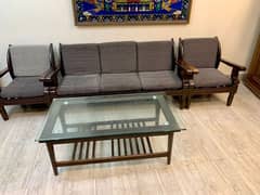 wooden sofa set with table