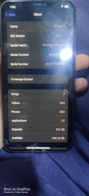 iPhone 11 Pro Max for sale 512GB Jv Battery health 95 good timing 6