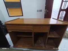 Antique brown study table with shelves