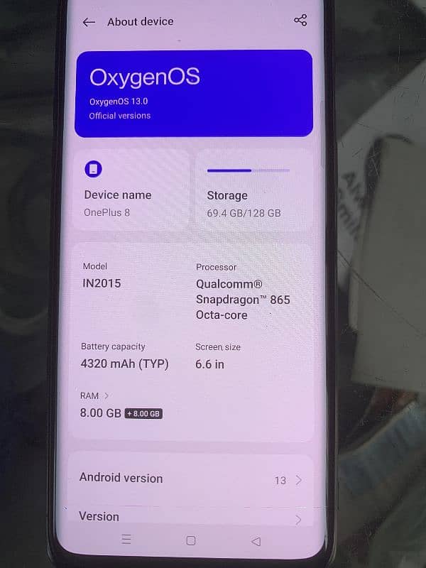 one plus 8  8/128 snapdragon 865 1