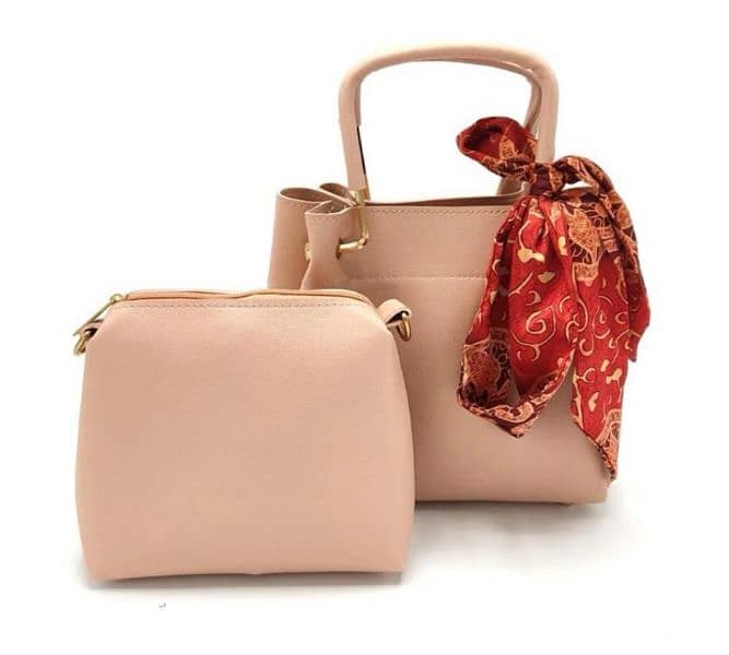 stylish women's pu leather handbag set-2pcs in pink 0