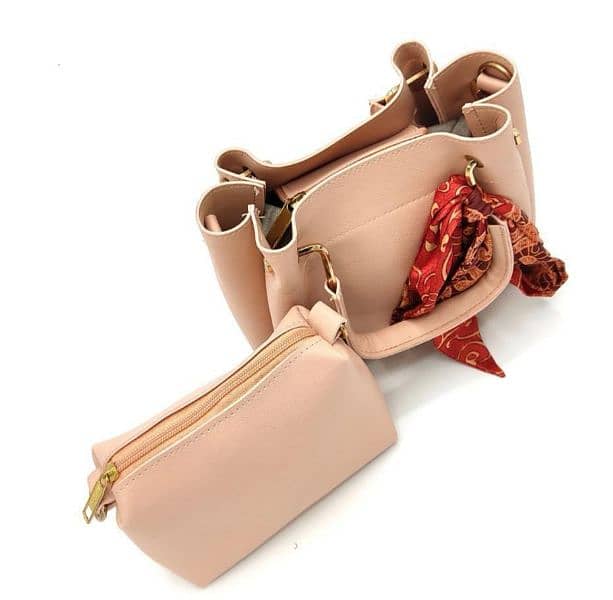 stylish women's pu leather handbag set-2pcs in pink 1