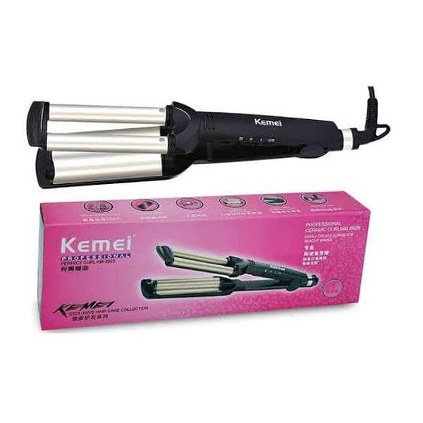 KEMEI Curling Iron - KEMEI Professional Hair Curler with 3 Barrels 0