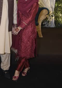 fancy mehroon dress for a wedding wear