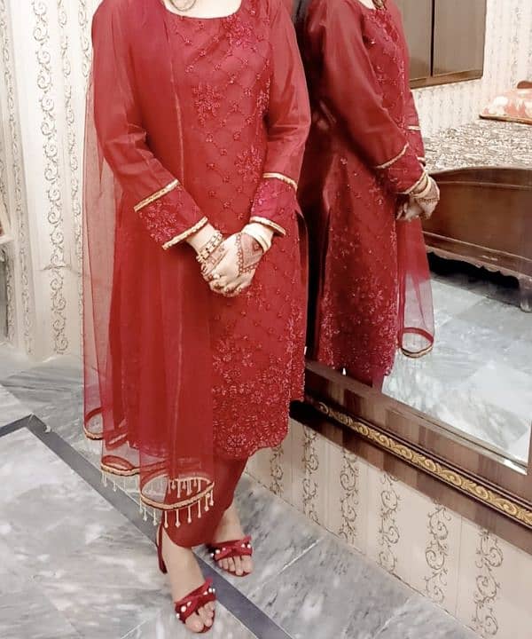 fancy mehroon dress for a wedding wear 1