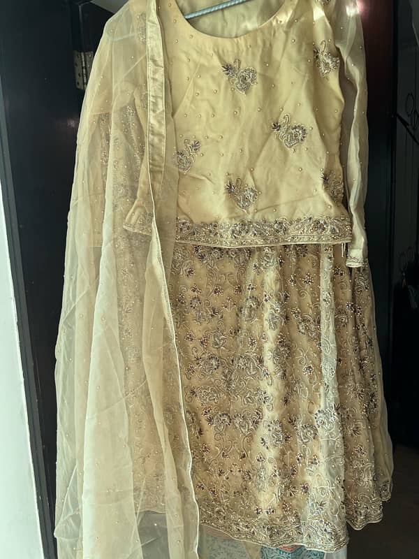 Party Dress/Formal/ Golden Bridal Lehenga with Handcrafted Embroider 1