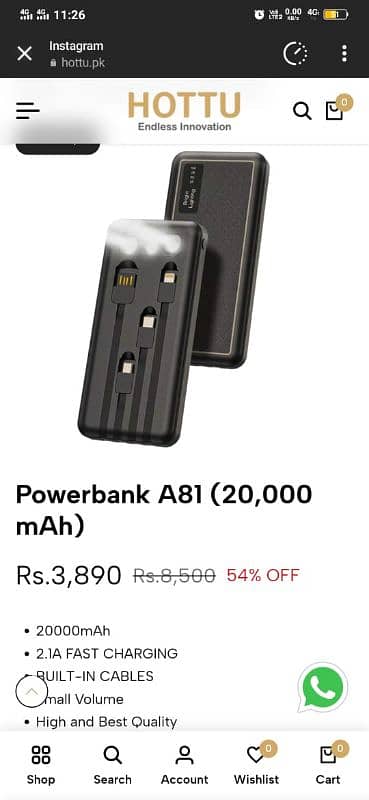 Power Bank of Hottu Brand with 20,000mah 4