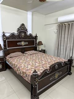 Chiniot Carved Wooden Bed Set - Handcrafted Solid Wood Furniture