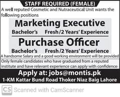 Marketing Executive, Purcase Officer