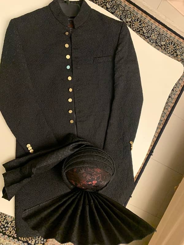 Amir Adnan Black Sherwani With Turban 1