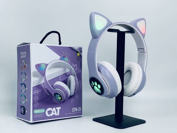 Stn-28 Cute Cat Wireless Bluetooth Headphone Led Light Random Color 4