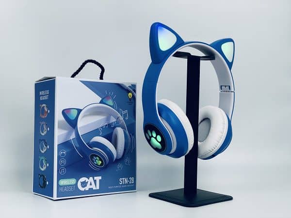 Stn-28 Cute Cat Wireless Bluetooth Headphone Led Light Random Color 7