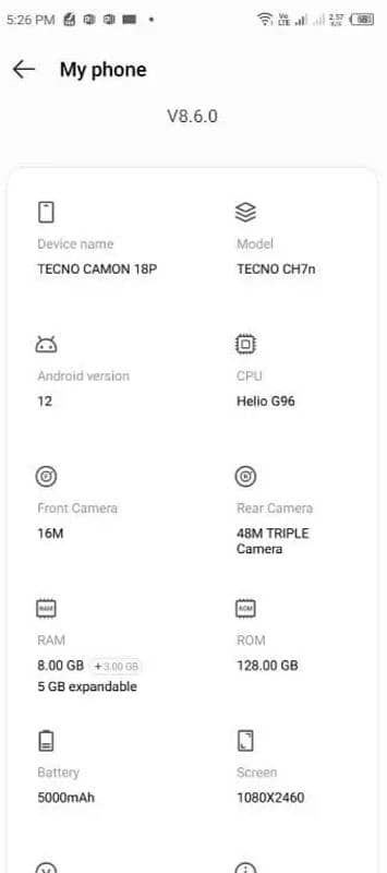 tecno 18p 8/128 2