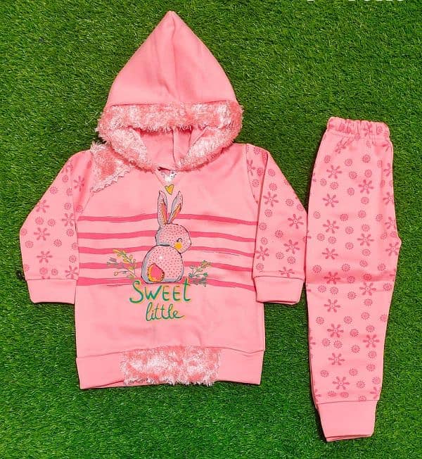 2-pcs Adrobable Gril's Fleece printed Hoodie & Trouser 0