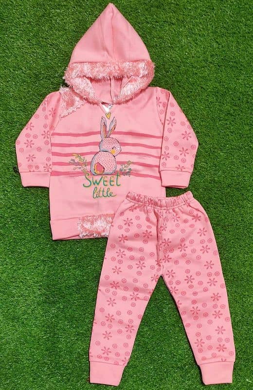 2-pcs Adrobable Gril's Fleece printed Hoodie & Trouser 1