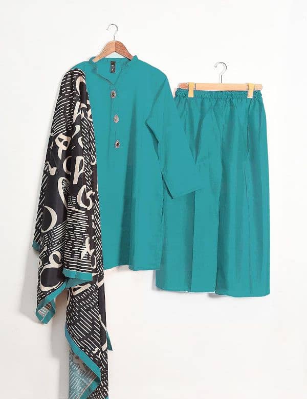 Elegant Woman's Stitched Suit In Turquoise 3 Pcs With Printed Dupatta 0