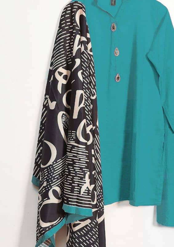 Elegant Woman's Stitched Suit In Turquoise 3 Pcs With Printed Dupatta 1