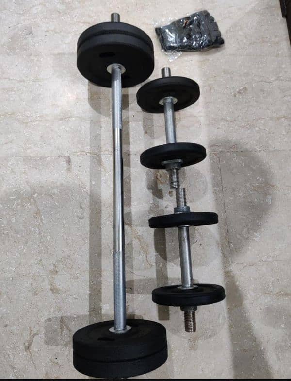 dumbbells and rubber plates with dumbbell rods and bicep rod 0