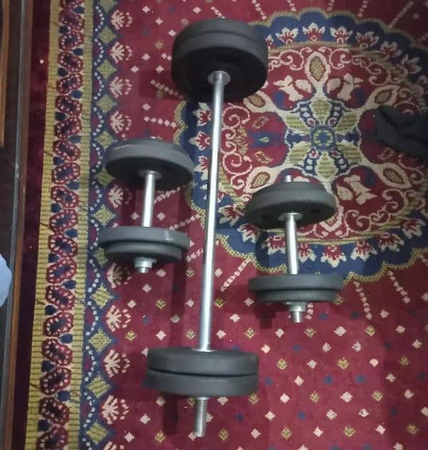 dumbbells and rubber plates with dumbbell rods and bicep rod 2