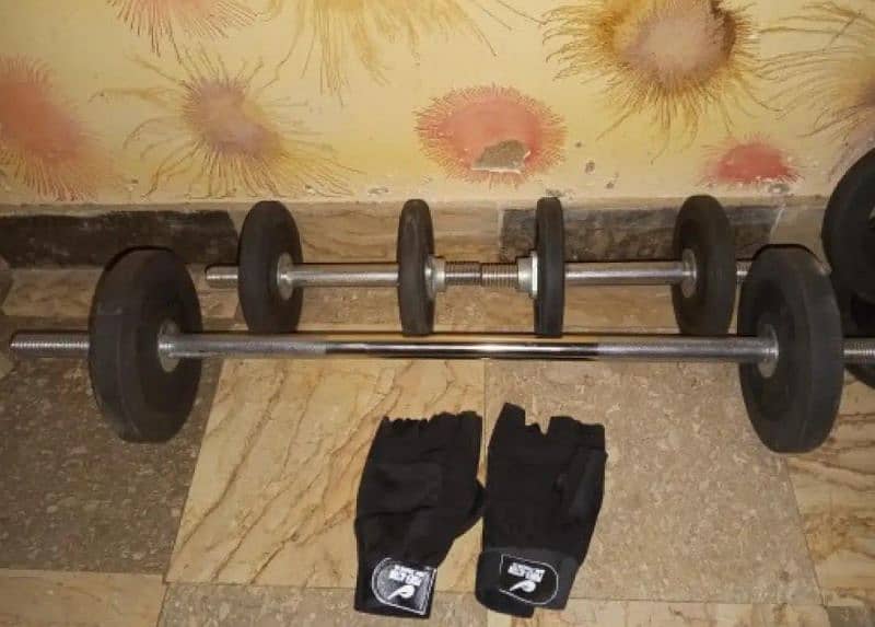 dumbbells and rubber plates with dumbbell rods and bicep rod 4