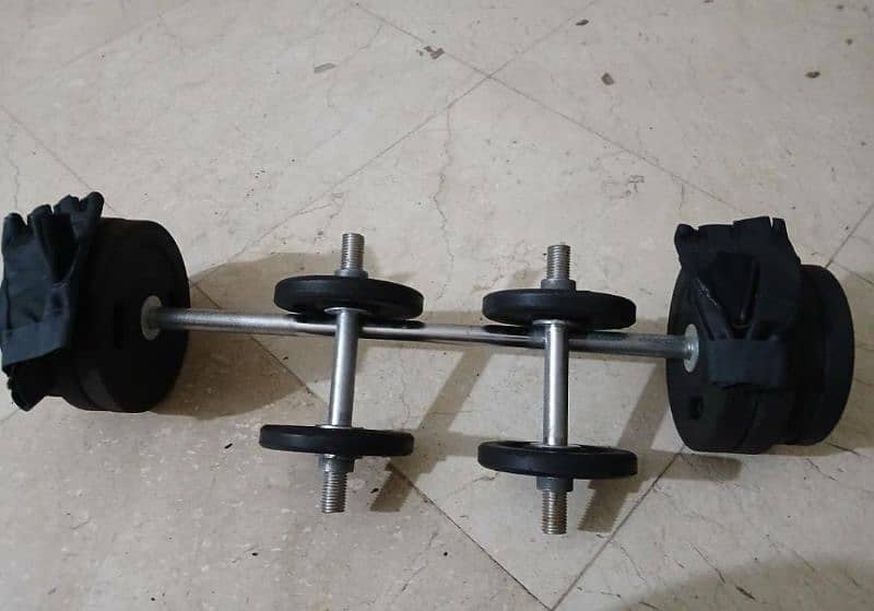 dumbbells and rubber plates with dumbbell rods and bicep rod 7