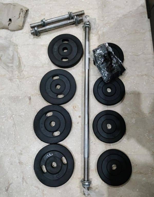 dumbbells and rubber plates with dumbbell rods and bicep rod 8