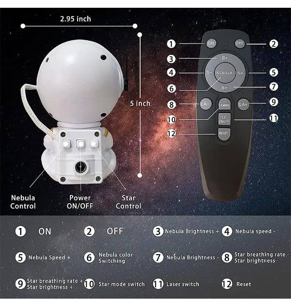 Star Projector Galaxy Night Light Astronaut Space Projector Starry 12