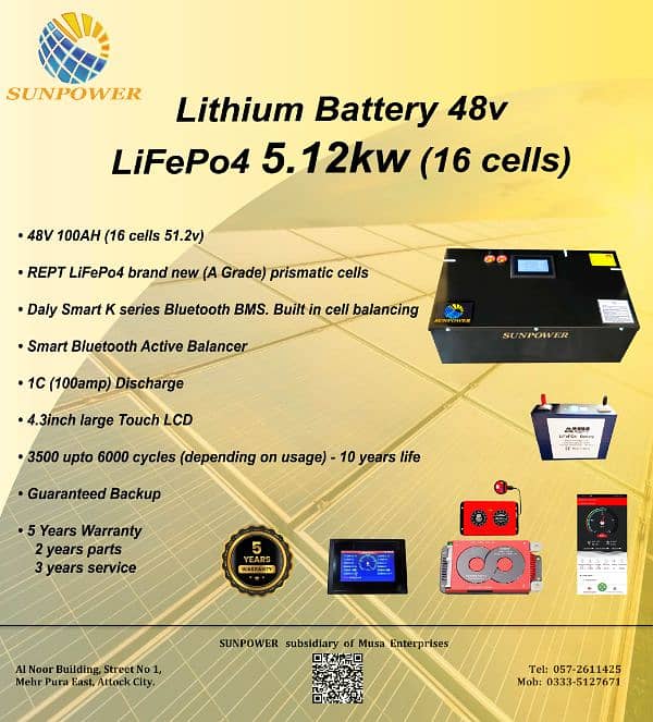 Lithium Battery LiFePo4 48v 100ah (16cells, 51.2v) 0