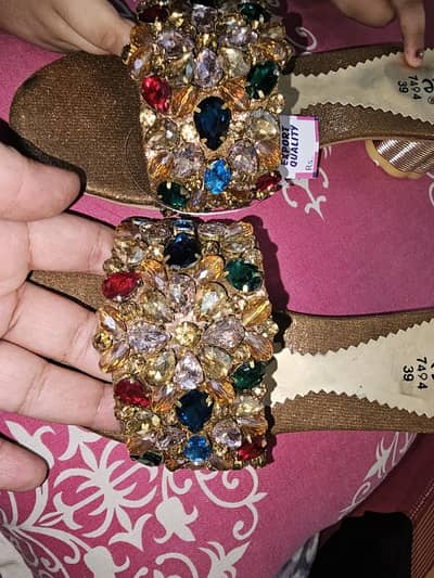 formal block heels with multicoloured stoons