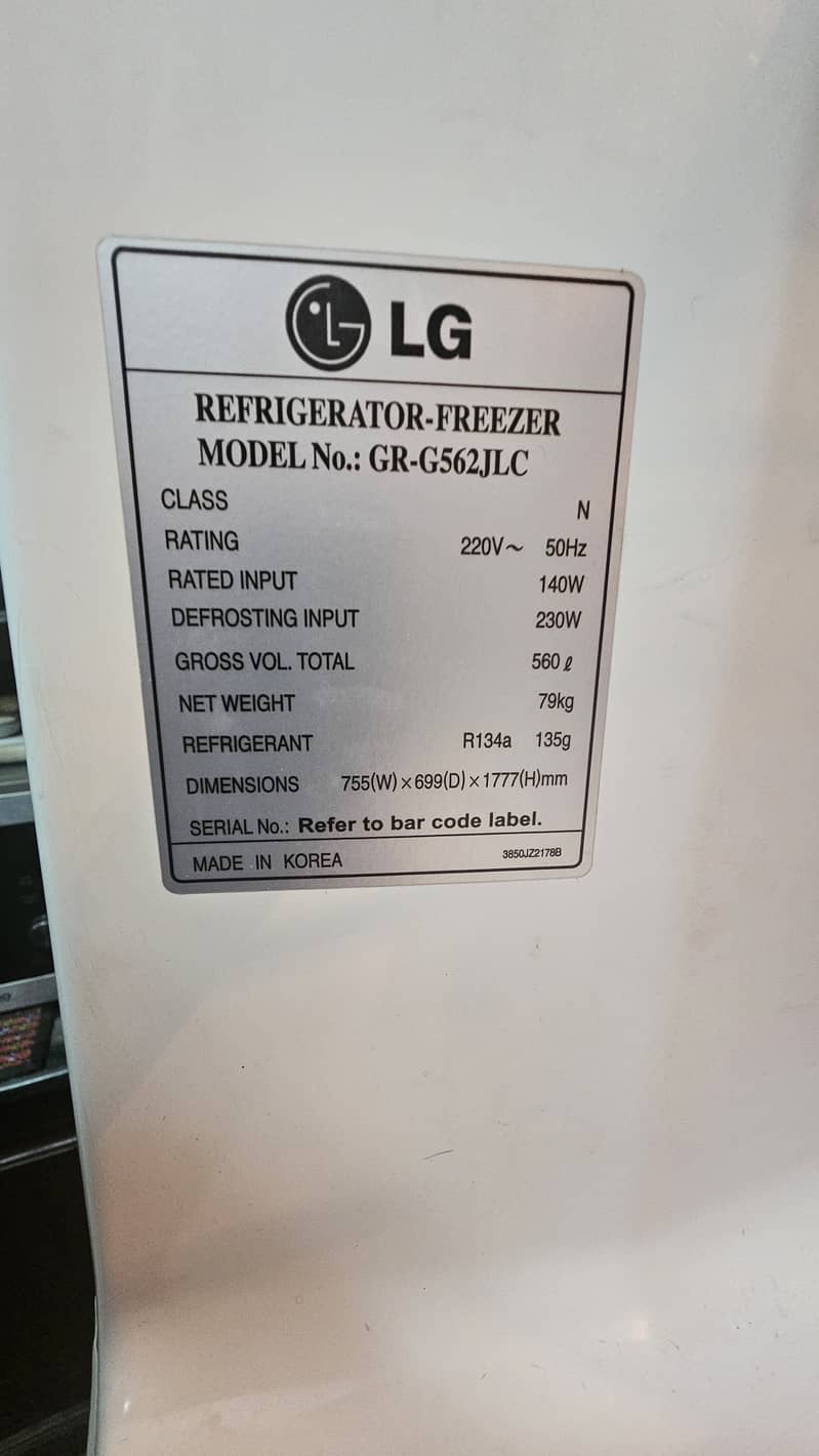 Fridge LG Model GR-G562JLC Made In Korea 5