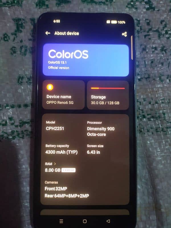 oppo reno 6 5g. non pta 3