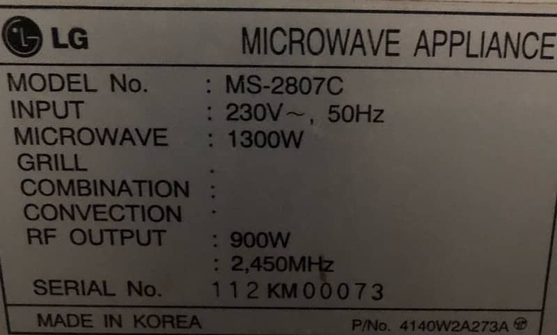 Lg Microwave Model-M2807C 0