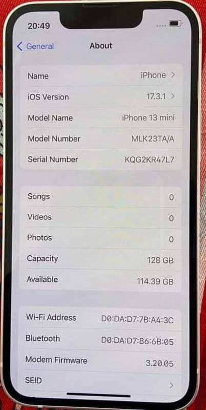 iPhone 13 mi ni ram 128 GB PTA approved my WhatsApp number 03430693417 4