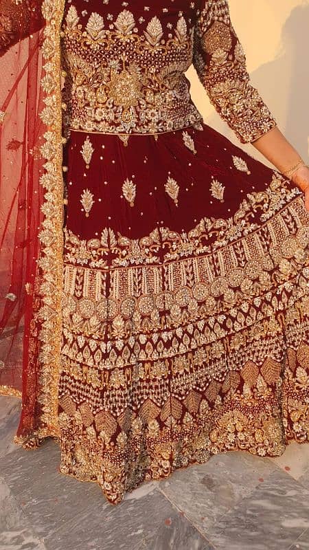 bridal velvet lehenga mehroon color 1