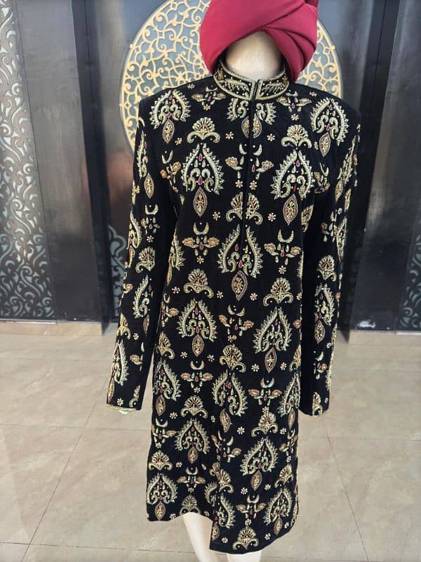 Full handwork black shirwani set is for sale 3