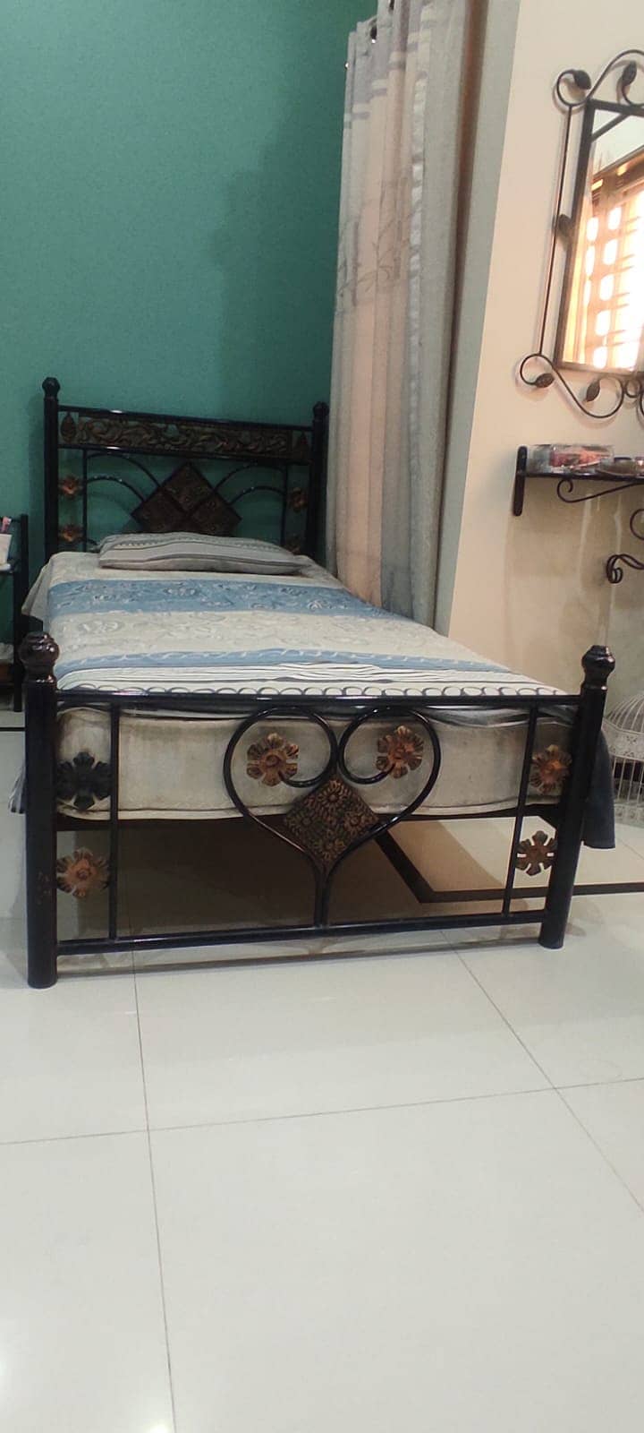 Wrought Iron Single beds set with matress for sale. 2