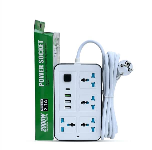 Three shoo lead  with 4 meter wire 4 univesal sockets 3 usb & 1 C-type 1