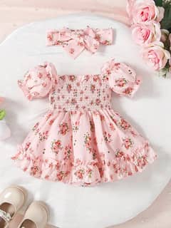 Boho Chic Baby Girl Romper Set - Off Shoulder Floral Dress