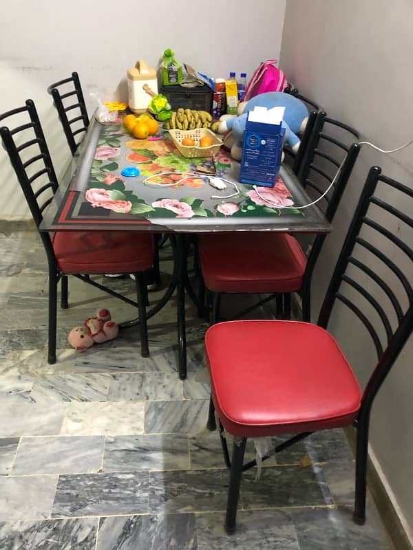 Glass iron dining table with 6 chairs 0