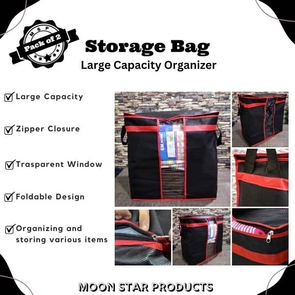 2 pcs large capacity non-woven storage bags with zipper closure 1