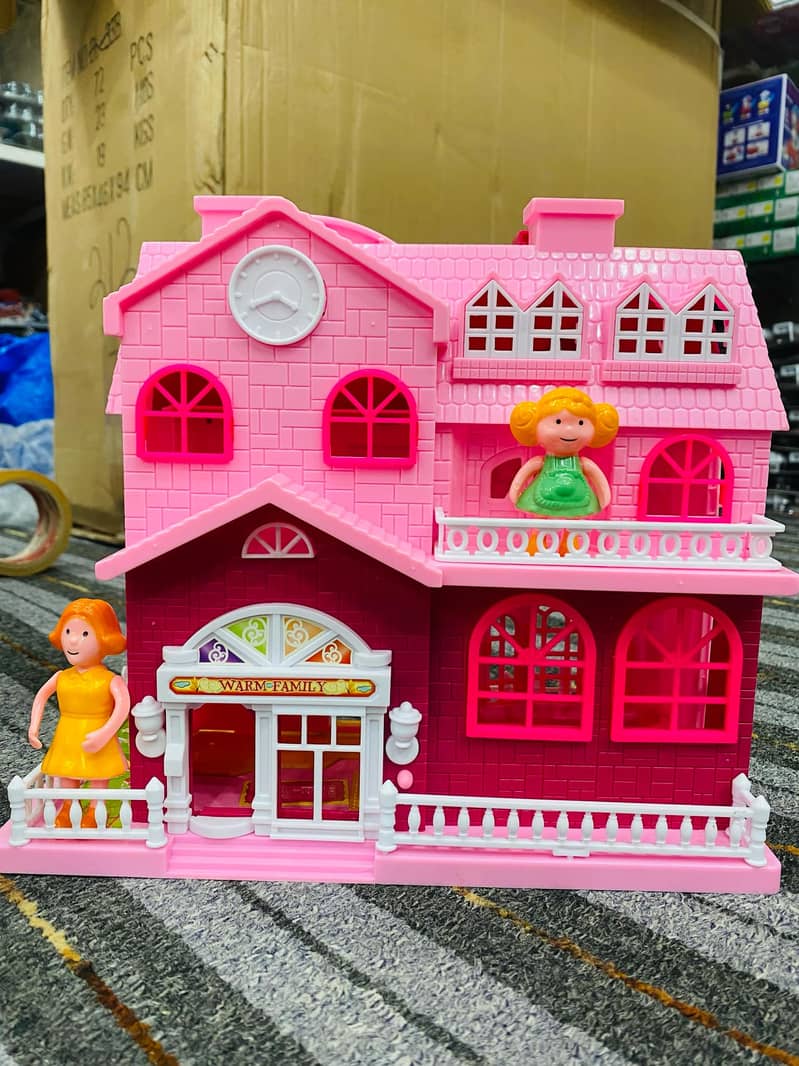 Doll House - Beauty Villa Set For Girls - Lovely Pink Doll House 13