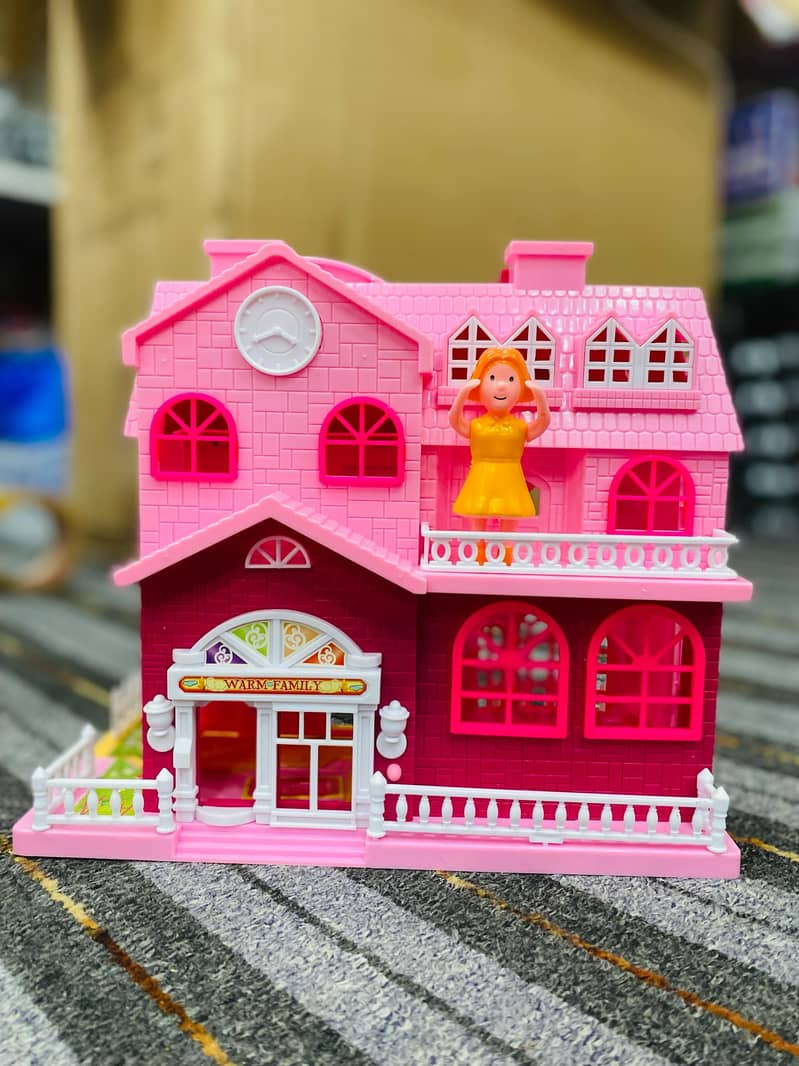 Doll House - Beauty Villa Set For Girls - Lovely Pink Doll House 3