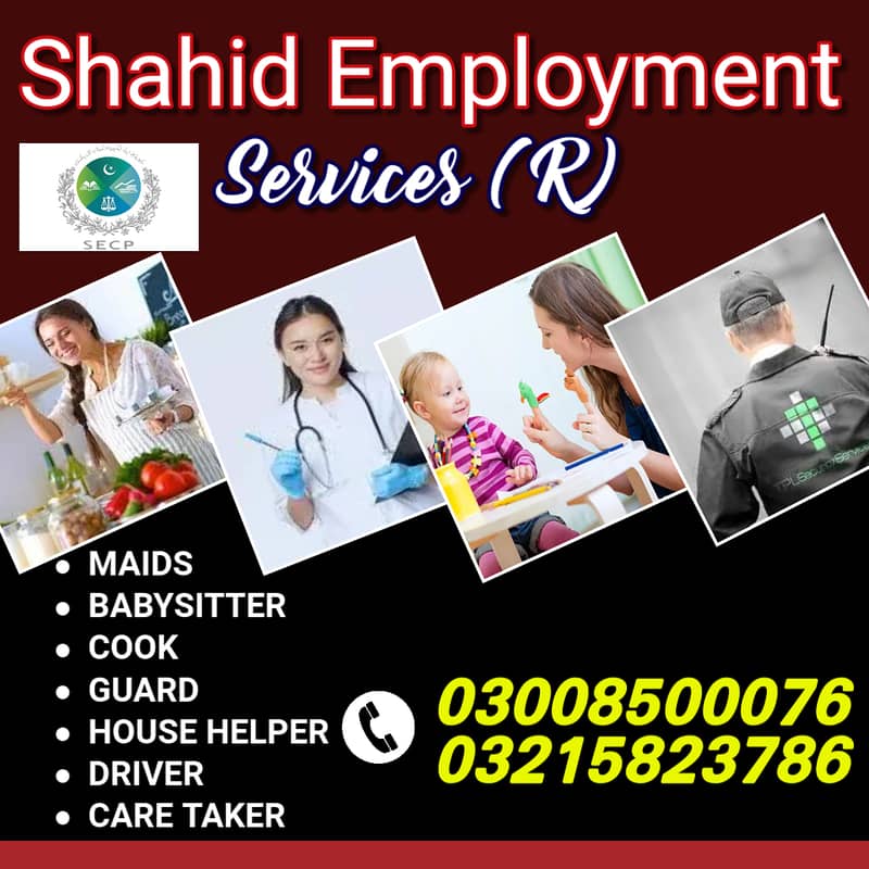 House maids , Maids , Baby Sitter , Chef , Cook , Patient Care ,Nurse 0