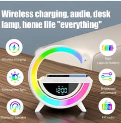 G Shaped Lamp. Features Alaram+Clock+Fm radio+Wireless Charging+Speake