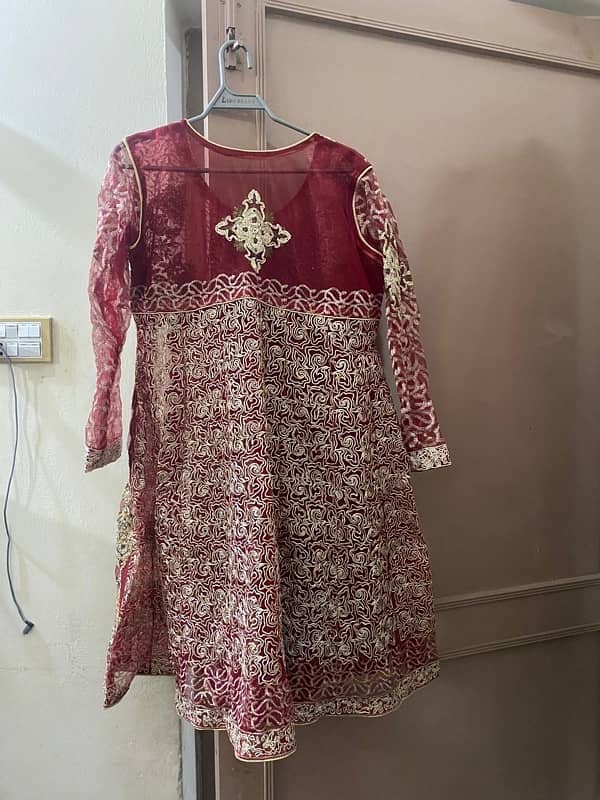 Fancy Red net frock with sharara & inner 0